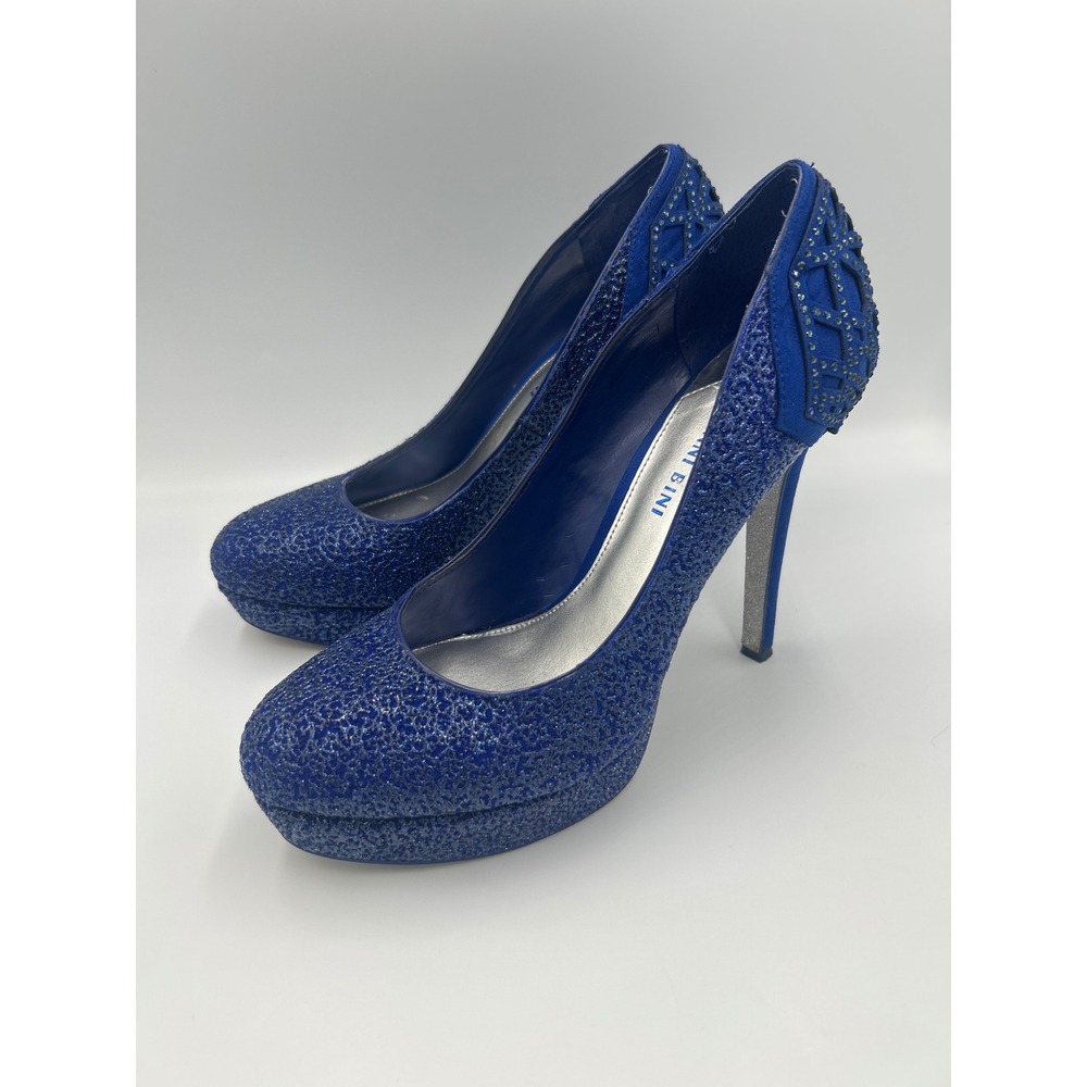 Gianni‎ Bini Royal Blue Glitter Platform Pumps Rhinestone Cage Heel Stilettos 10
